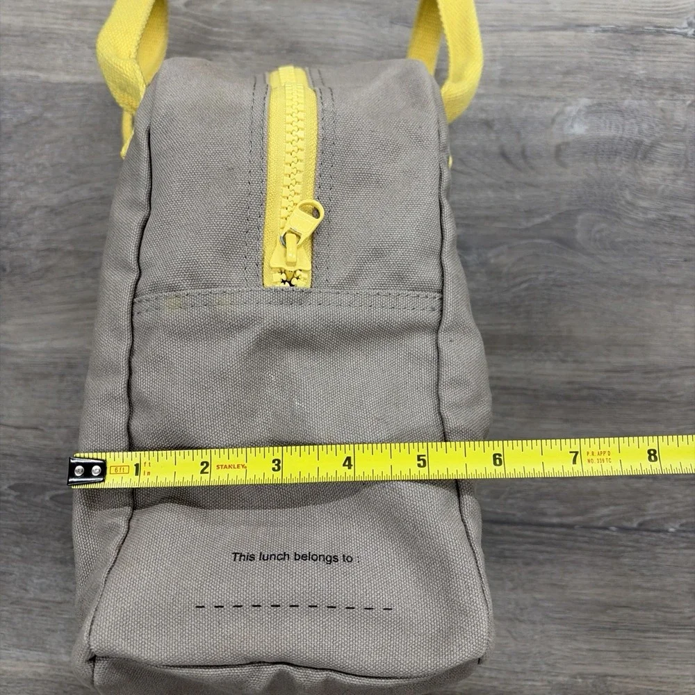 Fluf Zipper Work School Lunch Bag Grey Canvas Yellow Interior Pack Organic